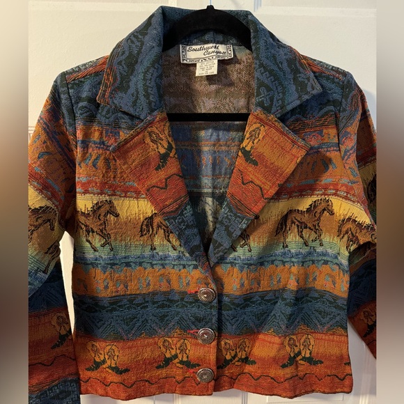 90s Horse Tapestry Western Cowgirl Equestrian Jacket Vintage Native Southwrstern - Picture 14 of 15